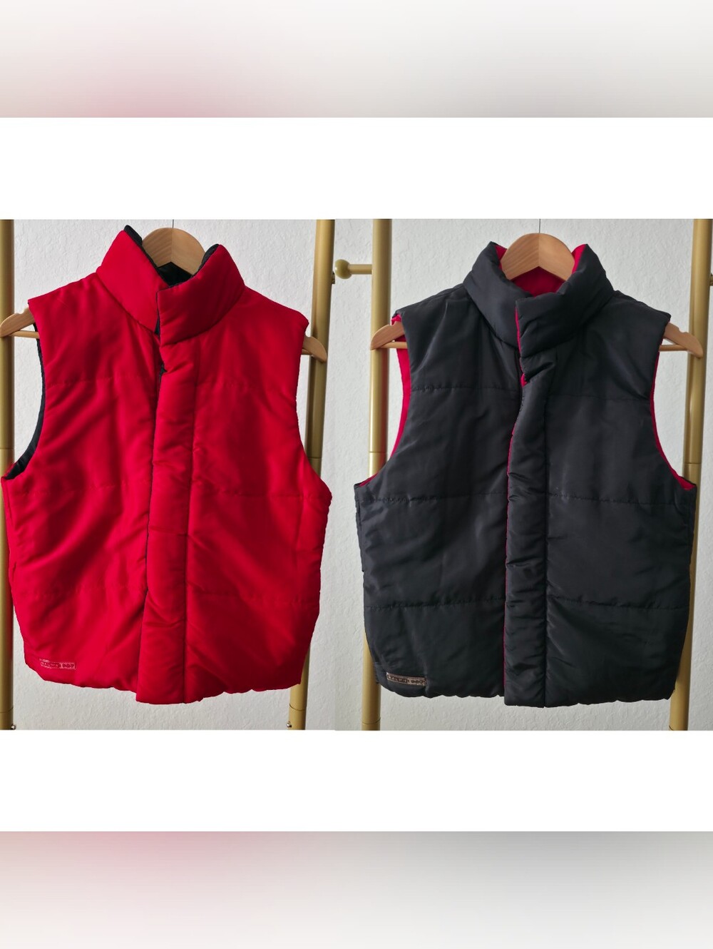 Ralph Lauren Womens Reversible Down Puffer Vest, Size XS, Red and Black, Vintage